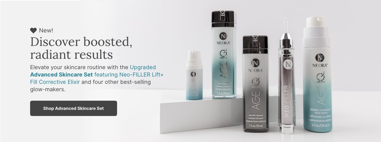Elevate your skincare routine with the Upgraded Advanced Skincare Set featuring Neo-Filler. Featured are products in the set.
